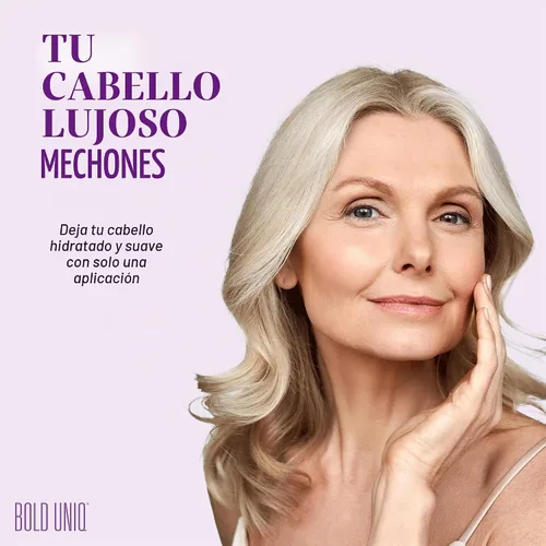 Vista 7 de Bold Uniq Mascarilla morada para el cabello rubio, platino, decolorado, plateado, gris, ceniza y cobrizo. Elimina los tonos amarillos y acondiciona