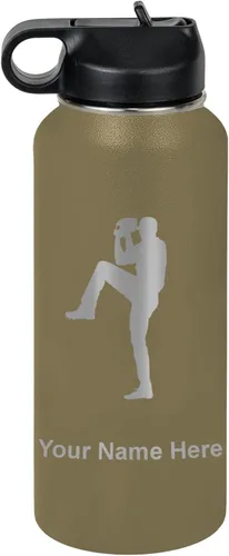 Vista 24 de LaserGram Botella de agua personalizada, jarra de béisbol, acero inoxidable de doble pared aislada al vacío con popote superior, regalo grabado Negro