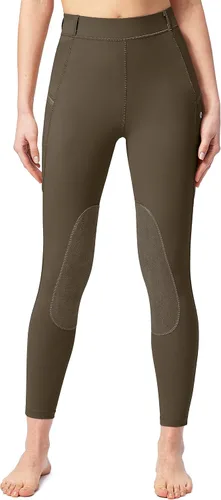 Vista 2 de SANTINY Pantalones de equitación para mujer con bolsillos con cremallera, mallas de escuela con parche en la rodilla, pantalones ecuestres para mujer