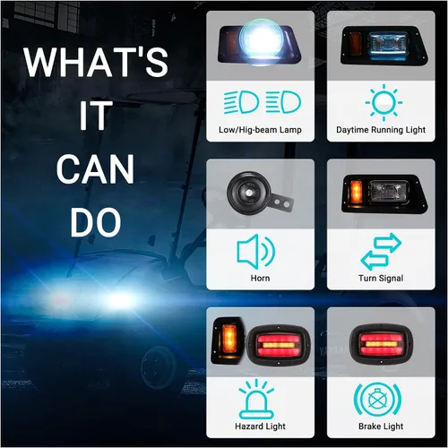 Vista 3 de 10L0L Kit de luces para carrito de golf para Yamaha G14 G16 G19 G22 - Kit de faros delanteros y luces traseras legales de calle con convertidor
