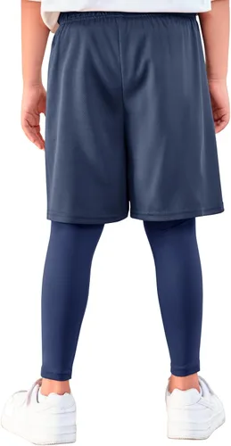 Vista 6 de Haloumoning Leggings deportivos para niños con pantalones cortos 2 en 1 para correr, entrenamiento, pantalones deportivos de 5 a 14 años