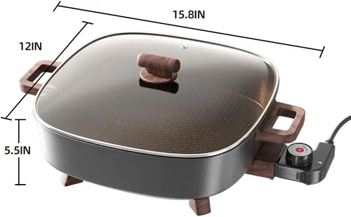 Vista 7 de AORAN - Sartén eléctrica de 12 x 12 pulgadas, 1500 W, con 5 herramientas de cocina, plancha antiadherente de 6.5 cuartos de galón, apta