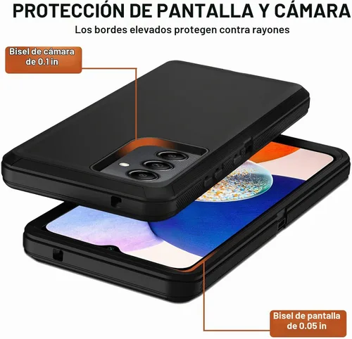 Vista 5 de Funda para Samsung Galaxy A14 5G con funda de clip para cinturón, 2 protectores de pantalla de vidrio, resistente grado militar, cuerpo completo, a