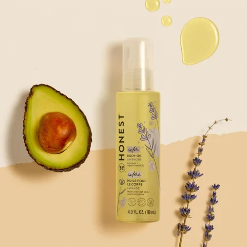 Vista 4 de The Honest Company Aceite corporal calmante con infusión de lavanda hidrata, nutre y calma la piel del bebé, hipoalergénico a base de plantas