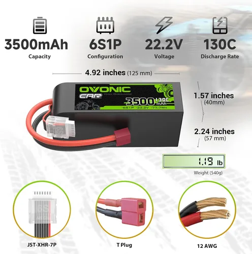 Vista 2 de OVONIC 6S LiPo Batería 3500mAh 22.2V 130C RC Batería con Dean Estilo T Conector