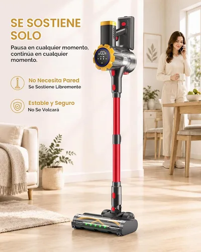 Vista 5 de Aspiradora inalámbrica para el hogar 55 minutos/45 kPa/550 W Ligero, antienredos, pantalla LED, filtro HEPA, autoportante, cepillo flexible