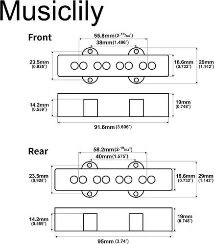 Vista 2 de Musiclily Pro Plastic F63/R65mm Jazz Bass - Juego de 2 cubiertas para pastillas Fender J Bass, color negro