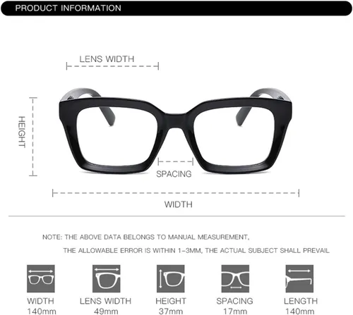 Vista 6 de EYLRIM Gafas clásicas de lente transparente con marco cuadrado grueso para mujeres y hombres, anteojos sin receta
