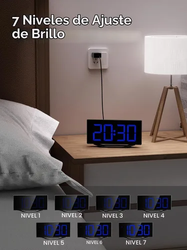 Vista 2 de Reloj despertador digital para mesita de noche del dormitorio, pantalla grande de números grandes con atenuador de brillo, reloj de escritorio