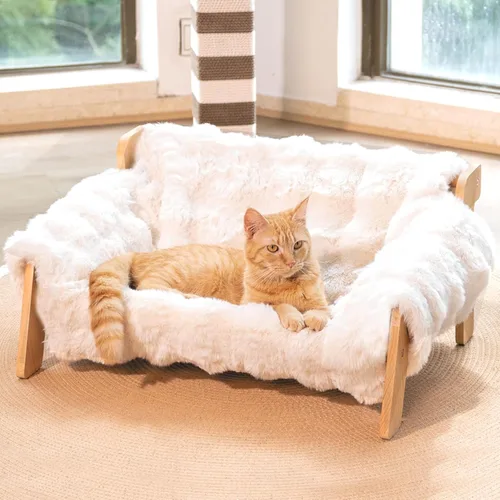 Vista 7 de CHEERHOME PETS Sofá cama elevada para gatos de interior, sofá de madera para gatos con funda extraíble lavable y esponjosa, sillón elevado para Sofá