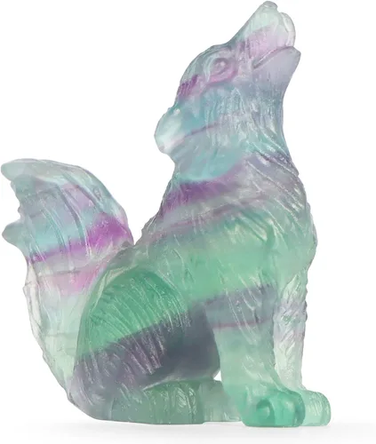 Vista 7 de Figura decorativa de lobo de cola grande de amatista de 2.0 pulgadas, piedras curativas, escultura tallada, adornos de lobo de cristal con caja