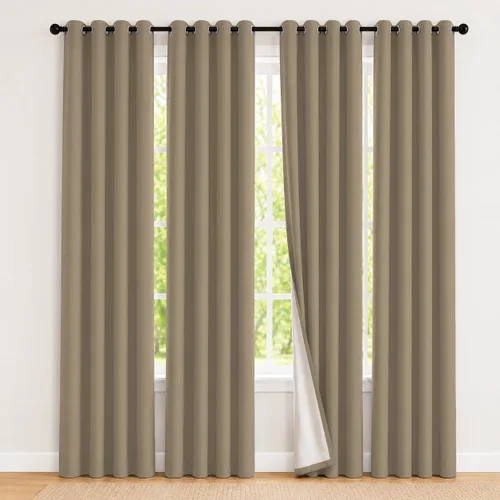 Vista 56 de 2 paneles de cortinas 100% opacas, de peso medio, con aislamiento térmico y ojales para dormitorio, sala de estar, tratamiento de ventana