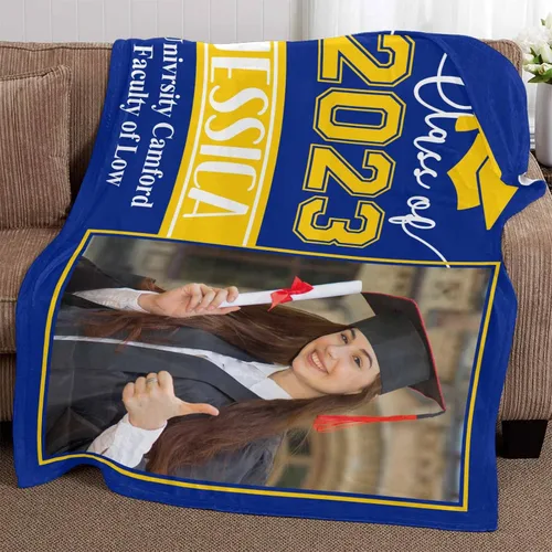 Vista 6 de YESCUSTOM Manta de graduado personalizada con collage de fotos, manta de fotos personalizada para graduados de clase de 2023, manta personalizada