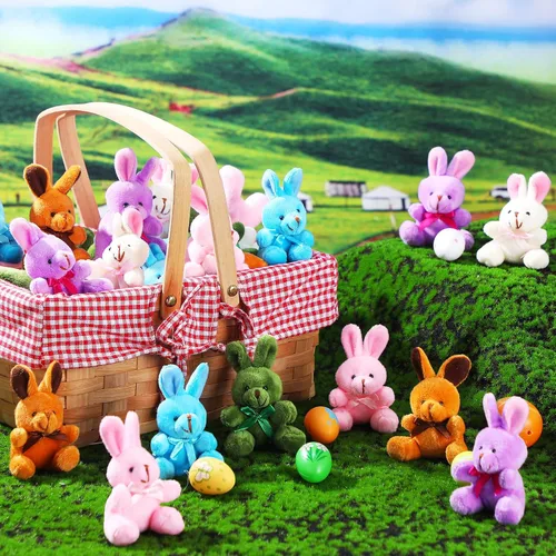 Vista 3 de 36 piezas de mini conejitos de peluche a granel de 4 pulgadas, cesta de Pascua a granel, regalos de conejos pequeños, muñecas de peluche