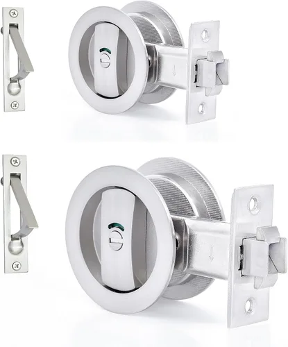 Vista 11 de Dontay Cerradura de indicadores codificados por color para puerta de bolsillo, cerradura de manijas de privacidad (cama/baño), fondo de 2-3/8 Níquel