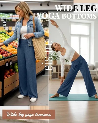 Vista 60 de Neer - Conjunto de 3 pantalones de yoga de pierna ancha para mujer - Pantalones deportivos cómodos, holgados, de cintura alta y casuales