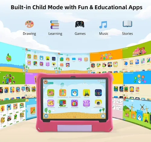 Vista 4 de Tablet para niños de 10 pulgadas, Android 15 Tablets para niños de 3 a 12 años, control parental, aplicaciones para niños precargadas, Octa-Core