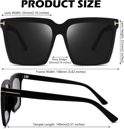 Vista 7 de Braylenz Gafas de sol cuadradas de gran tamaño para mujeres y hombres, a la moda, lujosas, con marco grande