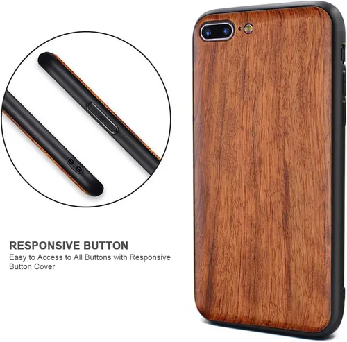 Vista 2 de Funda de madera para iPhone 7 Plus/8 Plus, madera natural real, delgada, a prueba de golpes, híbrida de madera para iPhone 7P/8P (palisandro)