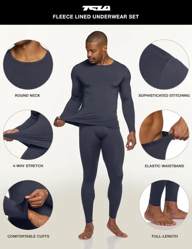 Vista 3 de TSLA Conjunto de ropa interior térmica para hombre, pantalones largos con forro polar suave, capa base cálida de invierno, parte superior e inferior