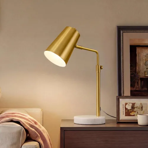 Vista 6 de VONLUCE Lámpara de escritorio dorada con bombilla LED ajustable, lámpara