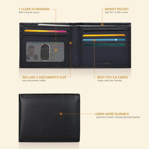 Vista 40 de Cartera delgada de cuero para hombre, bloqueo RFID, bolsillo frontal minimalista, delgada y elegante con ventana de identificación, regalo