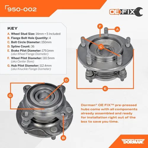 Vista 2 de Dorman 950-002 Conjunto de buje preprensado - Delantero compatible con modelos seleccionados de Toyota (OE FIX)