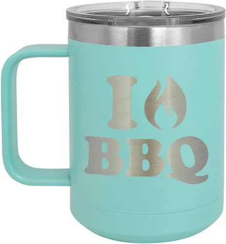 Vista 17 de I Love BBQ Black Taza de café de 15 oz con tapa deslizante Taza de café de viaje aislada Idea de regalo para barbacoa y parrilla para hombres