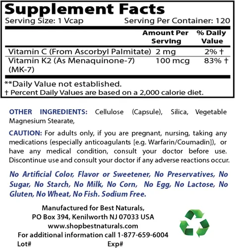 Vista 2 de Glicinato de magnesio 425 mg y MK-7 Vitamina K2 100 mcg