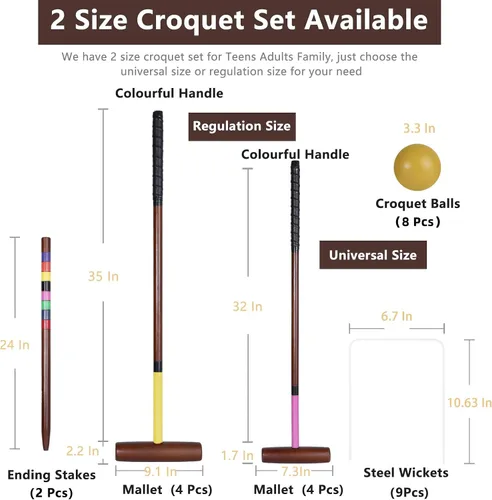 Vista 3 de SpeedArmis Juego de croquet para adultos – Kit de croquetas para 8 jugadores con regulación de 32 pulgadas, mazos de madera de goma