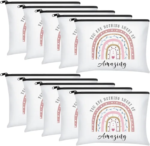 Vista 9 de Chunful 10 Piezas Bolsas de Maquillaje de Lona Inspiradoras para Mujeres Regalo de Graduación Bolsas de Cosméticos de Lona Arcoíris a Granel
