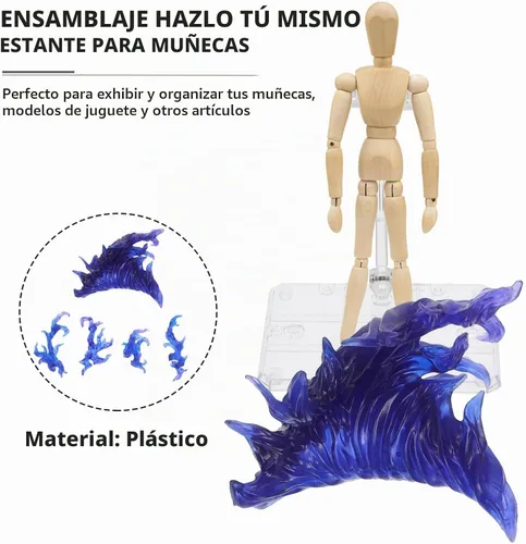 Vista 3 de Conjunto de soporte para figuras de acción con efectos de fuego - Soporte de exhibición color púrpura y azul para modelos de 6-12 pulgadas, fácil