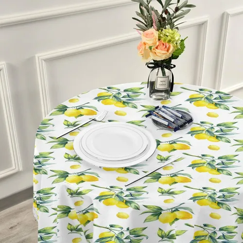 Vista 3 de Senya Mantel decorativo con patrón de limón para fiestas de mesa circulares