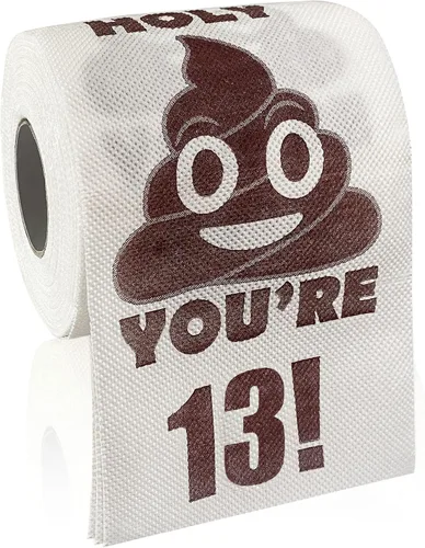 Vista 10 de Regalos de feliz cumpleaños número 10, rollo de papel higiénico divertido de 3 capas, papel higiénico impreso Holy Poop You're 10, regalo de bromas