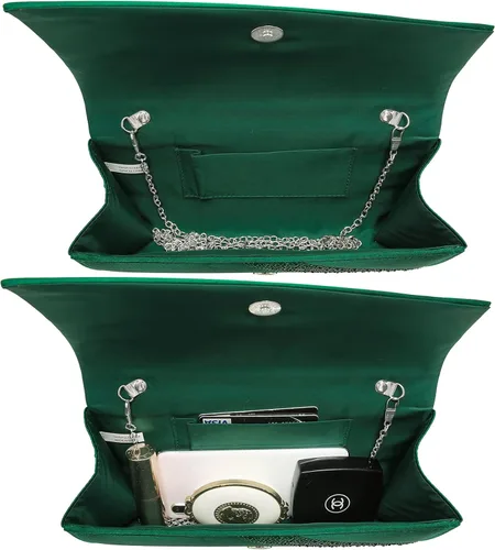 Vista 5 de Bolso de mano de noche con diamantes de imitación de satén con purpurina brillante para mujer, fiesta, boda, cóctel, baile de graduación en caja