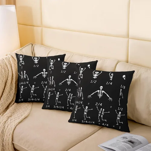 Vista 4 de Manfei Skull Maths Throw Pillow Cover Gothic Style Square Cushion Case Halloween Skeletons Black White Decor Throw Porch Pillows Cases for Couch