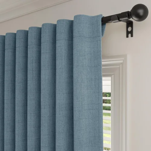 Vista 10 de Rinwoc - Cortinas 100% opacas para dormitorio, cortinas con aislamiento térmico de 1.6 m de longitud, 2 paneles, lino texturizado de estilo granja