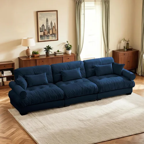 Vista 23 de Sofá biplaza de 93.7 pulgadas, sofá modular de 2 plazas, sofás seccionales grandes de color beige y blanco para sala de estar, juego de sofá