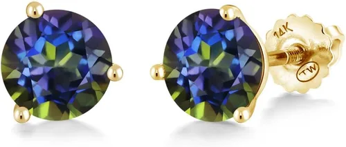 Vista 63 de Gem Stone King Aretes de Martini de oro amarillo de 14 quilates Aretes de tuerca de 3 puntas para mujeres y hombres Redondos de 0.236 pulgadas