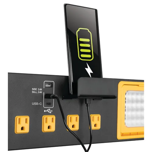 Vista 6 de Estación de potencia de grado comercial Performance Tool W2279 con 6 tomas de corriente, 2 puertos USB, soporte incorporado y luces LED, ideal