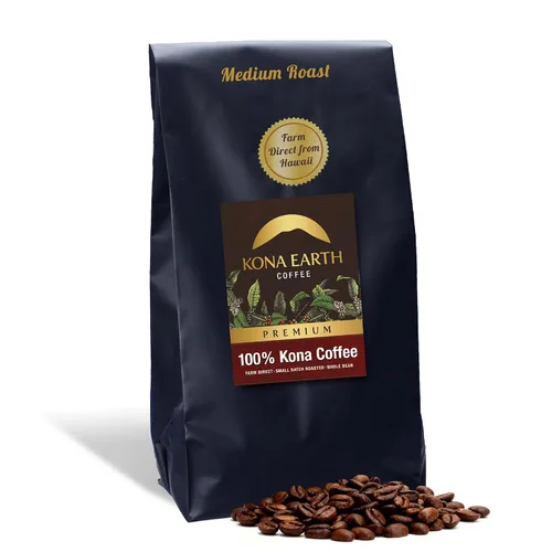 Vista 15 de KONA EARTH - 100% Café Kona, Tostado Medio Oscuro Clásico, Grano Entero (227 gramos) Café auténtico Kona hawaiano de la granja, tostado en lotes