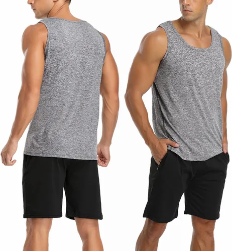 Vista 3 de Babioboa Paquete de 2 camisetas sin mangas de entrenamiento para hombre, para gimnasio, atletismo, culturismo, camiseta muscular