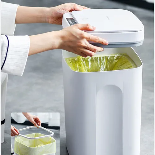 Vista 3 de Basurero inteligente, para el hogar, con sensor inteligente, recargable, pequeño, para el hogar, canasta de plástico para oficina, cocina