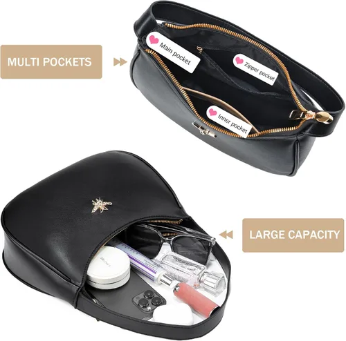Vista 5 de BAIKELI Bolso de hombro en forma de media luna para mujeres, pequeño bolso al hombro clásico retro, de estilo embrague, bolso tipo hobo, bolso