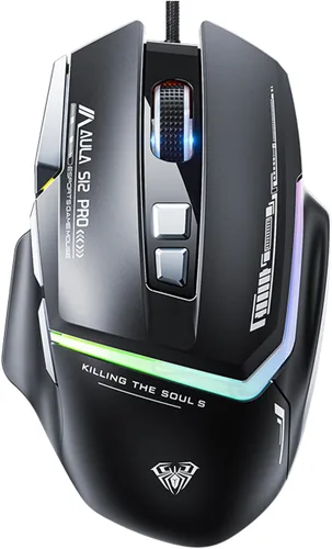 Vista 8 de AULA S12Pro - Mouse para juegos con cable blanco, 12800 DPI óptico gamer con retroiluminación RGB, 8 botones programables, software compatible