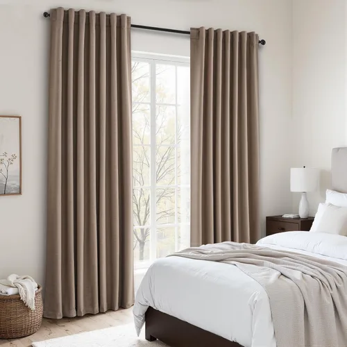 Vista 97 de Topfinel cortinas opacas de lino beige y blanco de 63 pulgadas de largo, 2 paneles para ventana pequeña, estilo natural de abedul bohemio y rústico