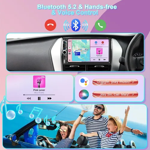 Vista 4 de Estéreo de coche inalámbrico Apple Carplay de 7 pulgadas Doble DIN, pantalla táctil IPS, Bluetooth 5.2, radio FM para el coche, cámara trasera