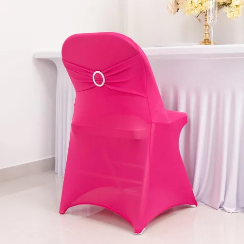 Vista 42 de Efavormart - Funda para silla de banquete de elastano beige con banda de hebilla de diamantes de imitación plateados, funda elástica para silla