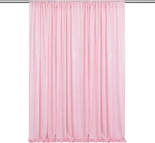Vista 45 de Cortinas de fondo de lentejuelas con purpurina azul bebé, 2 piezas de 2 x 8 pies, telón de fondo de fiesta de baby shower para niños, hermosas