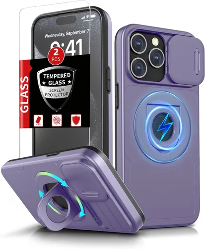 Vista 14 de Funda magnética para iPhone 11 Pro compatible con carga inalámbrica MagSafe, con 2 protectores de pantalla, anillo kickstand de 360° integrado +